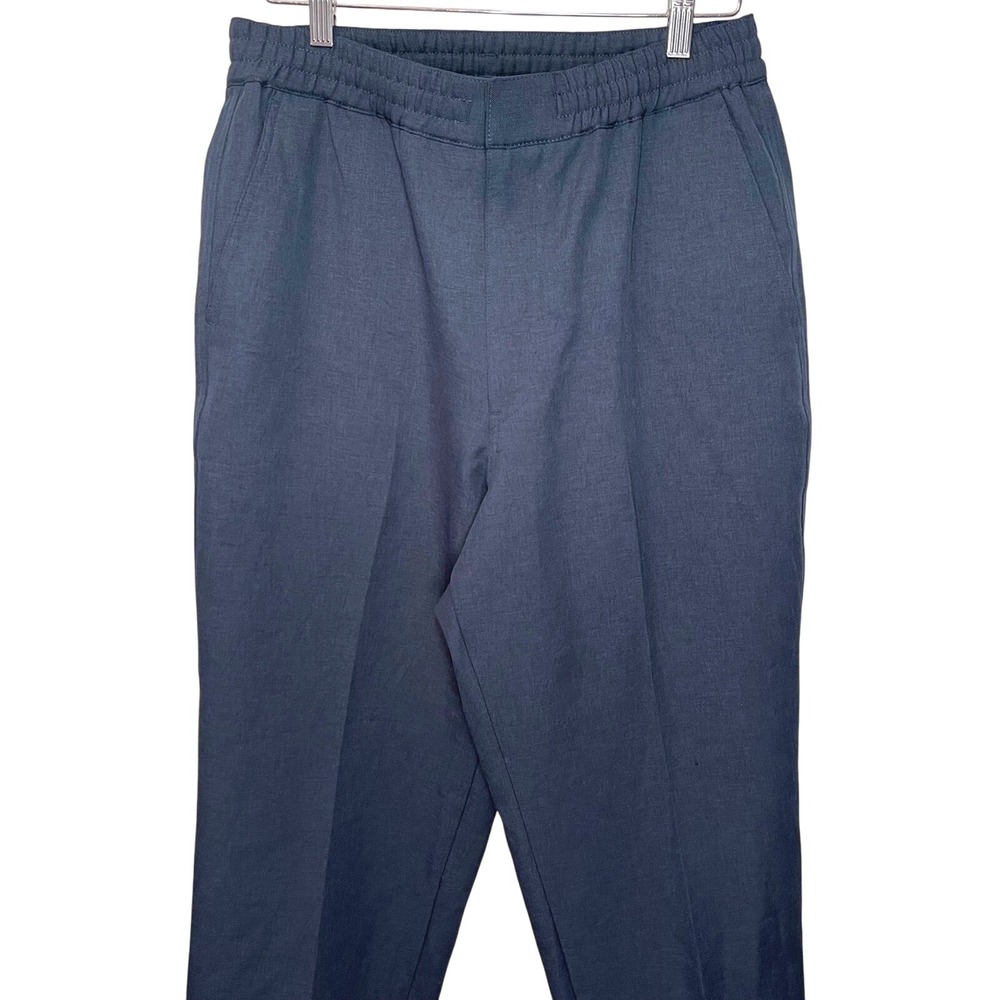 NWOT Uniqlo Pull On Pants Elastic Waist Blue Straight Leg Trousers Medium Casual
